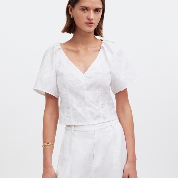 NWT Madewell Darted V-Neck Top Floral White Slightly Cropped Sz 8 - Picture 5 of 11